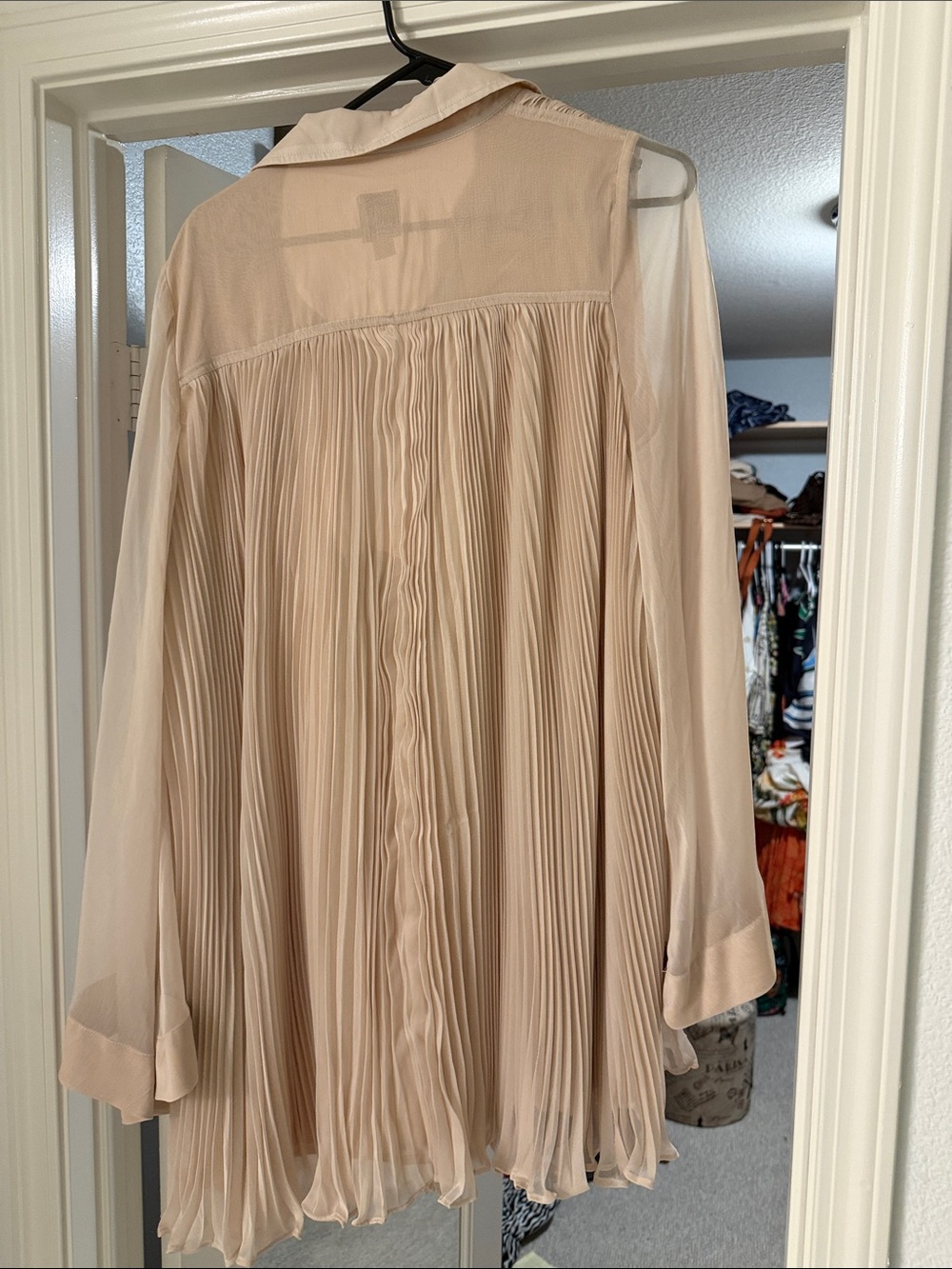 Maeve for Anthropologie Pleated Mini Shirt Dress  - Cream - large - Picture 7 of 8